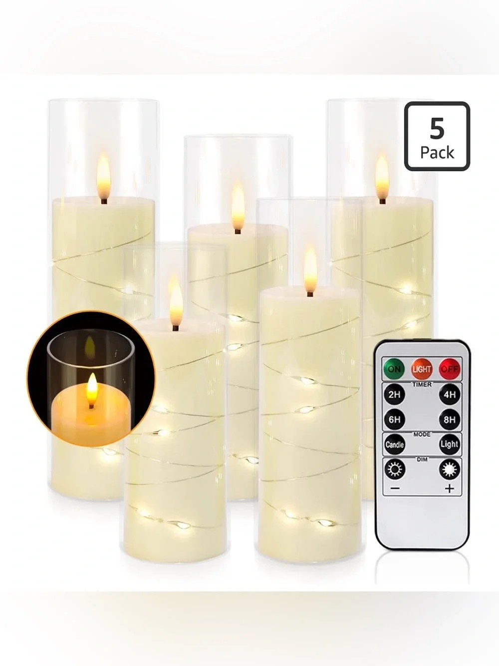 LED Flameless Pillar Candle Set with Remote - Ivory (5 Pack)